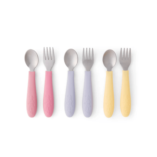 Babies/Toddler Stainless Steel Spoons + Forks with Silicone Handle