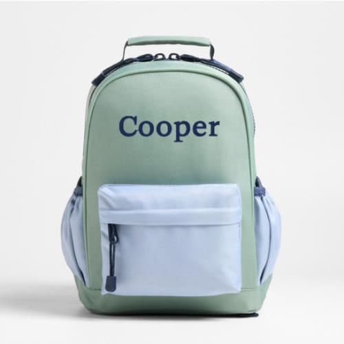Colorblock Green and Blue Small Kids Backpack with Side Pockets