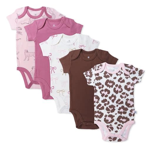 HonestBaby baby-girls 5-pack Short Sleeve Bodysuits One-piece 100% Organic Cotton for Infant Baby Girls