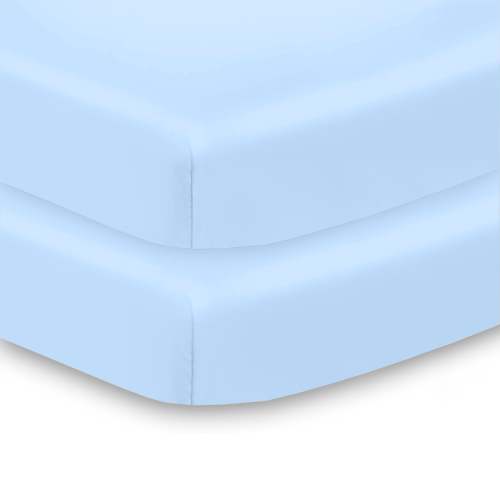 All-in-One Fitted Sheet & Waterproof Cover, for 38 X 24"/97 X 61 Cm Mini Crib Mattress, Light Blue (2-Pack)