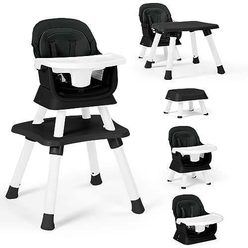 TODEFULL Baby High Chair, 8 in 1 Convertible Highchairs for Babies and Toddlers, Children Dining Booster Seat/Kids Building Block Table for Girls Boys, Baby Seat with Removable Tray, Black