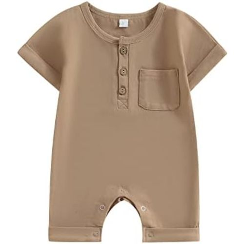 Unisex Newborn Baby Boy Girl Short Sleeve Button Romper Jumpsuit One-Piece Outfits Solid Color Clothes