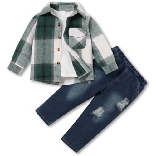 3Pcs Toddler Boy Clothes Botton Down Shirt and T-Shirt with Pants Toddler Boys Winter Clothes