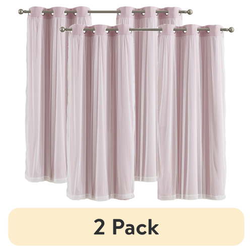 (2 pack) Your Zone Blackout Curtain Panel with Sheer Overlay, 1 Panel, Pink, 37" W x 63" L