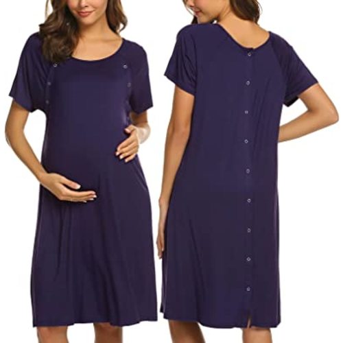 Ekouaer Women’s Nursing/Delivery/Labor/Hospital Nightdress Short Sleeve Maternity Nightgown with Button S-XXL