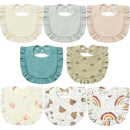 Lictin 8-Pack Muslin Baby Bibs - Bandana Drooling and Teething Bibs, Unisex Cotton