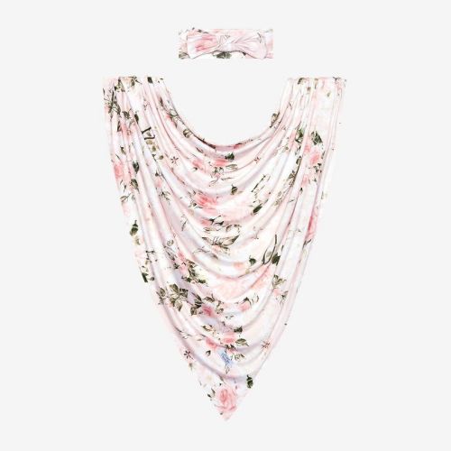 Girls Vintage Pink Rose Swaddle And Headwrap Set - Posh Peanut
