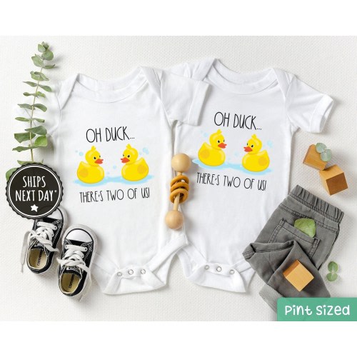 Twin Baby Onesie® Set - Oh Duck- There's Two Of Us Twin Onesies® - Funny Animal Twin Bodysuit - Cute Best Friend Twin Baby Onesies®