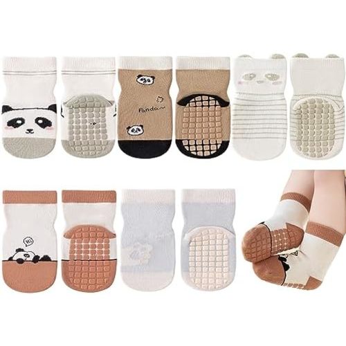 Exegawe Toddler Non Slip Socks, Cute Baby Socks with Grips Crew Socks 5 Pairs