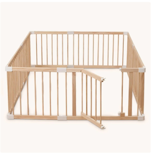 HARPPA Wooden Baby Gate Playpen | Non-Toxic Foldable DIY Adjustable Play Yard for Infants & Toddlers – Natural Finish Baby Fence for Small & Large Spaces