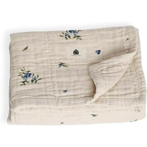 100% Organic Cotton Muslin Baby Swaddle Blanket | 4-Layer Soft & Breathable Crib Bedding for Newborns & Toddlers | Unisex Nursery Blanket | Ideal Baby Registry & Shower Gift (Blueberry)