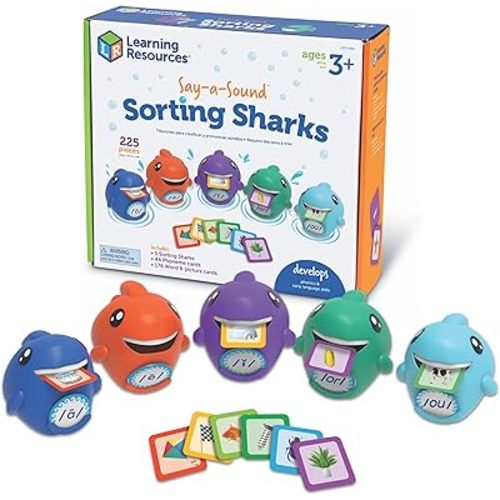 Learning Resources Say-a-Sound Sorting Sharks - Montessori Toys, Kindergarten Learning Activities, Phonemic Awareness Flash Cards, Dyslexia Tools for Kids, Speech Therapy Materials, Learn to Read
