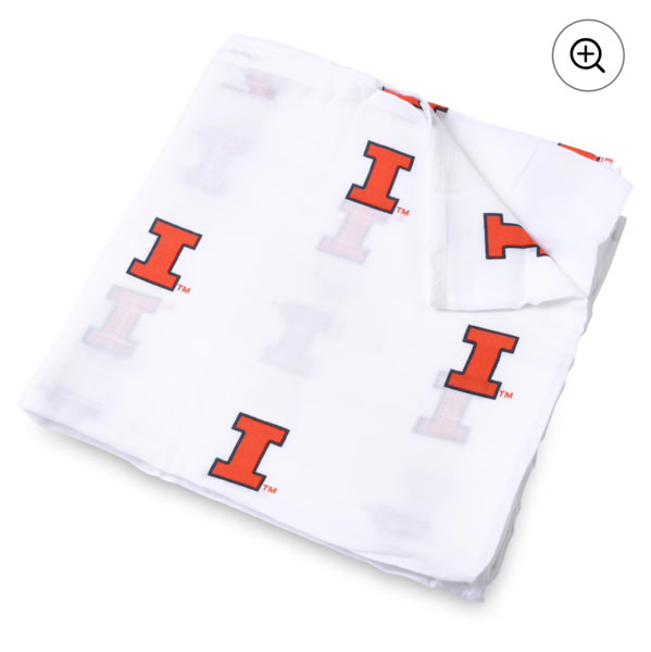 University of Illinois Muslin Swaddle Blanket – Soft Breathable 47x47 Baby Blanket – Officially Licensed Fighting Illini Newborn Gift