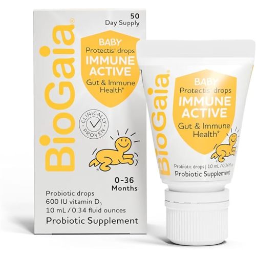 BioGaia Immune Active Baby Probiotic Drops + Vitamin D | for Digestive & Immune Health | for Babies & Toddlers 0-36 Months | Pediatrician Trusted | Allergen, Dairy, Soy & Gluten Free | 50 Day Supply - 10mL