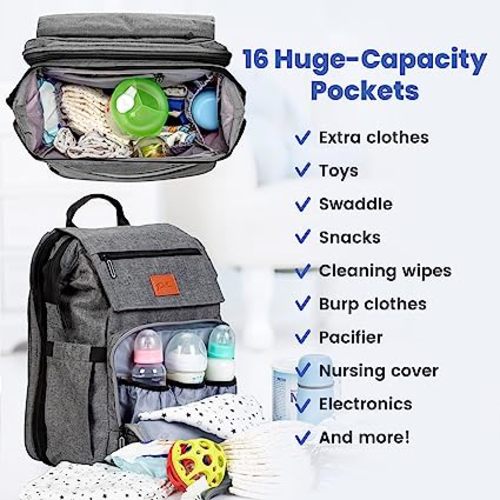 PILLANI Baby Diaper Bag Backpack - Large Bag for Boys & Girls, Waterproof Diaper Backpack - Travel Diaper Bags w/Changing Pad, Baby Registry Search & Shower Gifts - Essentials Must Haves Newborn Stuff