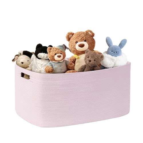 72L Large Baby Girls Laundry Basket for Nursery Storage,Cute Woven cotton Rope Baskets for Kids Toy,Gifts, Boho Square Wicker Blanket hamper for Living Room,Bedroom Dirty Clothes,Pink