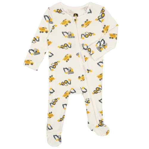 John Deere Baby Boy or Girl Zip-Up Footed Sleep N Play Newborn | One-Piece Playwear, Full-Length Zipper, Built-In Footies, Soft Interlock Fabric