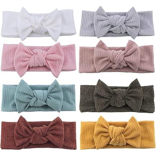 Baby Headbands Stretchy Hairbands Hair Bow Elastics for Baby Girls Newborn Toddlers Infant Kids Turban Headband (Bow Headband Vanilla)