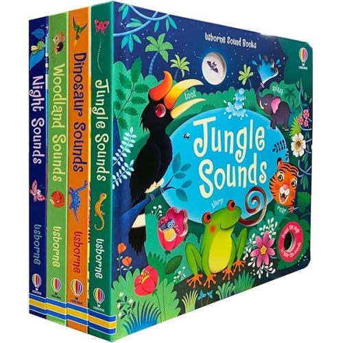 Usborne Sound Books Collection 4 Books Set (Series 1) (Jungle Sounds, Dinosaur Sounds, Woodland Sounds, Night Sounds) Board book – November 29, 2023