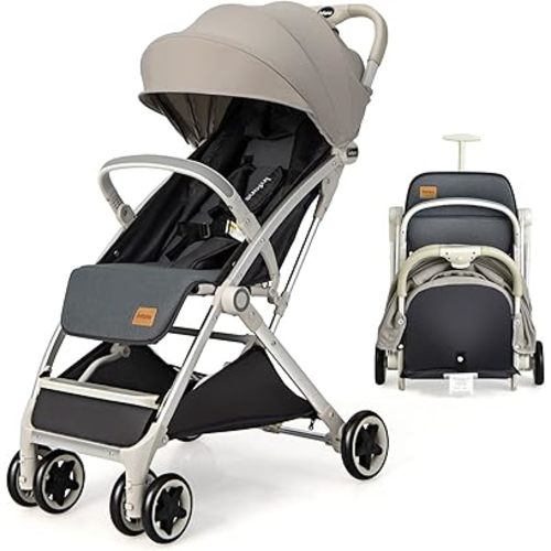 INFANS Lightweight Baby Stroller, Compact Stroller with One-Hand Fold, Travel Stroller for Airplane with Cup Holder, 5-Point Harness, Foot Cover, Canopy, Infant Stroller for 0-36 Month (Grey)