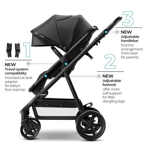 Mompush Meteor2 Baby Stroller 2-in-1 with Bassinet Mode, Compatible with Infant Car Seat Adapter Included, Full-Size Bassinet Strollers for Family Outings