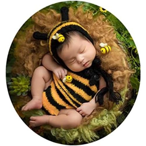 Coberllus Newborn Photography Props Outfits Girl Boy Bee Baby Photo Props Hat and Romper Mohair Newborn Photoshoot Props