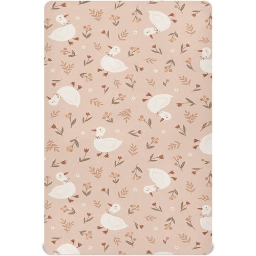 Cute Goose Flowers Crib Sheet for Boys Girls, Super Soft Breathable Fitted Crib Sheet for Standard Crib & Toddler Mattress, Nursery Sheet, 28x52 in