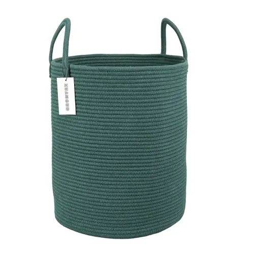 Cotton Rope Laundry Basket Hamper for Clothes Woven Storage Basket for Living Room Bedroom Boho Tall Rope Baskets for Blanket Toys Pillow Towels Baby Nursery Hamper Bin Large dark green