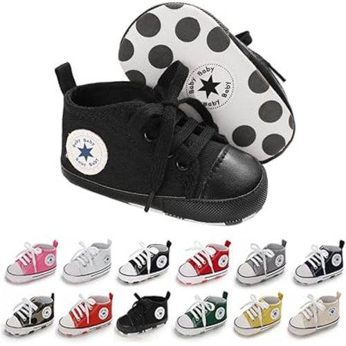Unisex Baby Girls Boys Canvas High-top Shoes, Newborn Infant Anti-Slip Soft Sole Frist Walking Breathable Sneakers