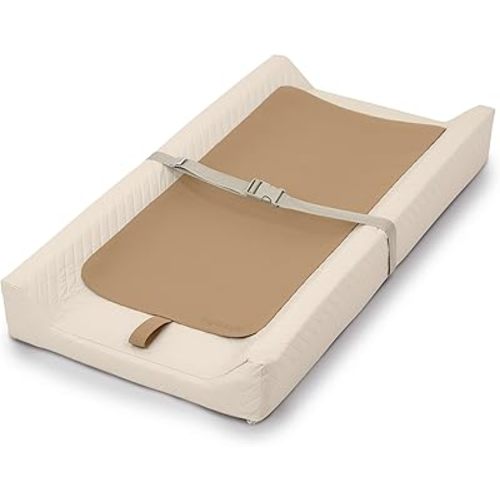 Ingenuity 2-in-1 Quick Change Duo Changing Pad with Travel Liner – Wipeable, Water-Resistant Vinyl, Contoured Sides & Safety Strap
