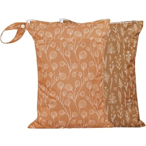 Wet Dry Bags with Two Zippered Pockets and Handle, Reusable Storage Bag for Breast Pump Parts & Baby Items, Waterproof Diaper Bags, Yoga Gym Bag for Swimsuits or Wet Clothes-2pcs, 11.8*15.75"