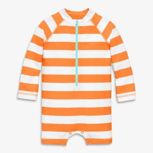 Primary Baby One-Piece Rash Guard - Cantaloupe White Stripe, Size 6-12M