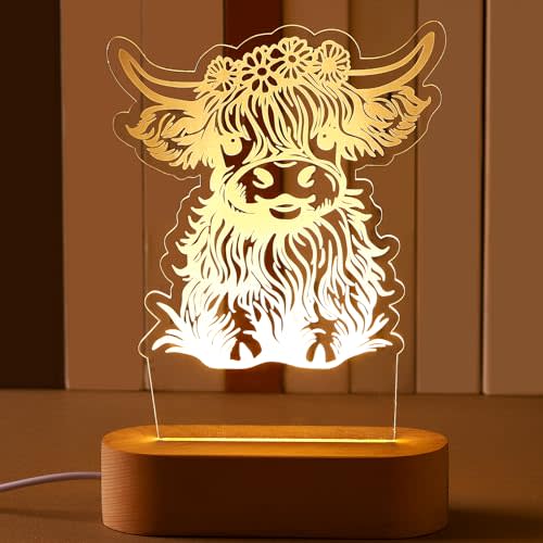Dreyoo Night LED Light Acrylic Cute Nursery Night Lamp Christmas Bedside Lamp Decor Funny Animal Gifts for Girls Boys Teens(Highland)