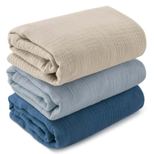 Gllquen Baby 3-Pack Muslin Organic Cotton Swaddle Blankets for Newborn Infant Boys Girls 38"x40", Blue