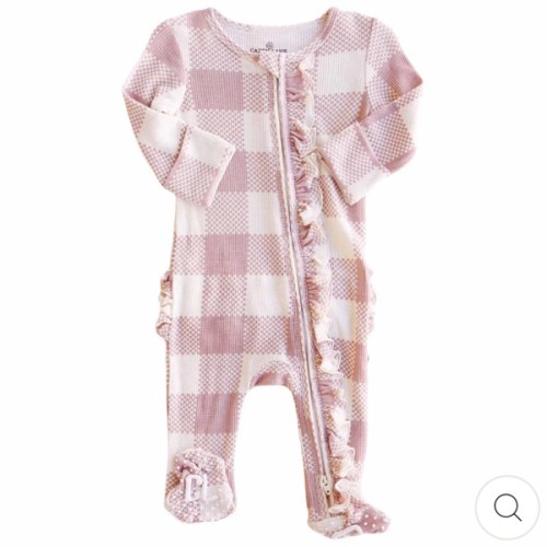 Caden Lane | Bamboo Waffle Zipper Footie | Size: 3-6 months | Color: Rosy Big Check