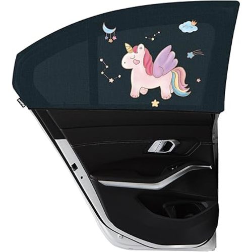 Car Window Shades for Baby, 2 Pack Car Sun Shades with UV Protection, Universal Fit Stretchable Side Window Sunscreen Sun Shades with Unicorn Motifs, Rear Window Shades for Kids