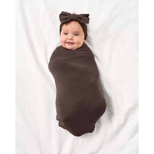 Dark Chocolate Swaddle & Luxe Bow Headband Set | Little Sleepies