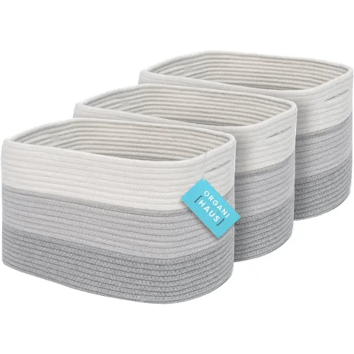 OrganiHaus Set of 3 Grey Woven Baskets for Storage | Cotton Rope Basket for Decor | Shoe Basket Organizers & Storage | Decorative Storage Baskets & Bins | Cute Storage Basket for Toys & Cloths