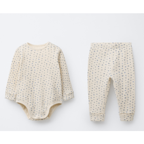 FLORAL WAFFLE BODYSUIT AND LEGGINGS SET - Blue | ZARA United States