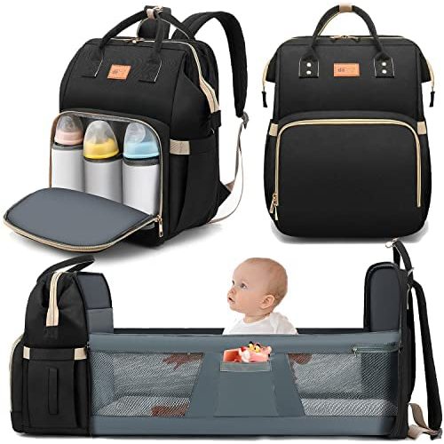 DEBUG Baby Diaper Bag Backpack with Changing Station for Boy Girl, Baby Registry Search Shower Gifts Baby Stuff Newborn Essentials Unisex Dad Mom Mens Black Large Diaper Bag Bassinet Travel Waterproof