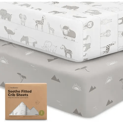 2-Pack Organic Crib Sheets for Boys, Girls - Jersey Fitted Crib Sheet, Baby Crib Sheets Neutral, Crib Mattress Sheet, Cotton Crib Sheets, Breathable Crib Sheet, Baby Mattress Sheets (Savannah)