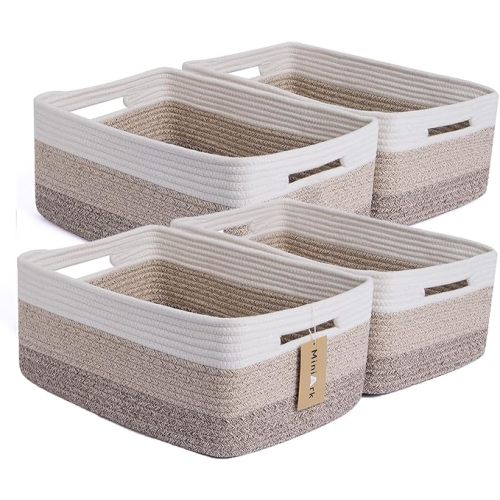 Large Storage Baskets for Organizing, Closet Shelf Baskets for Clothes Blanket Towels, Baby Nursery, Toy Bins Box, Woven Rope Baskets, 17 x 13 x 7.5”, 4 Packs Gradient Brown