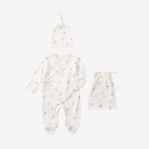 Blue Safari Print Organic Cotton Pointelle Layette 2 Pc Gift Set