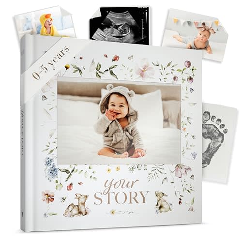 Baby Memory Book New Mom Gift - Baby Scrapbook Record Book & Photo Album - Gift for Newborns Baby Boy & Girl, Great For Baby Showers (Woodland)