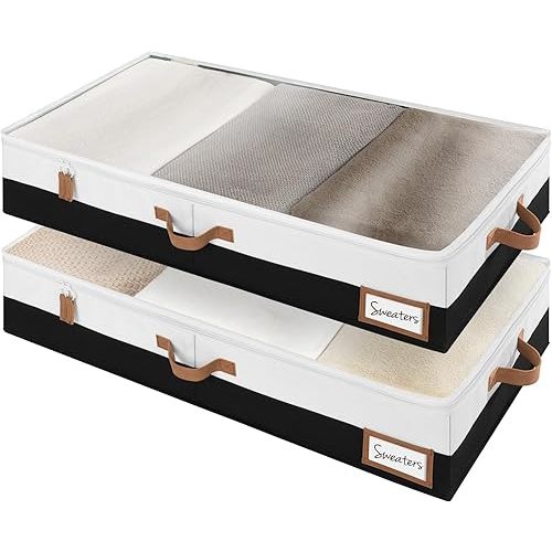 StorageWorks Large Under Bed Storage Containers with Handles and Label Holder, 2 Pack Ultra-thick Fabric Underbed Bins, Closet Organizer for Clothes, Blankets, Sweater