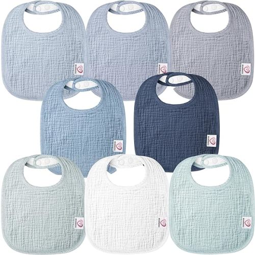 Bearmoss Muslin Baby Drooling Bibs 8 Pack, 100% Cotton Square Adjustable Bandana Bibs Gift for Baby Girls Boys Teething Drool