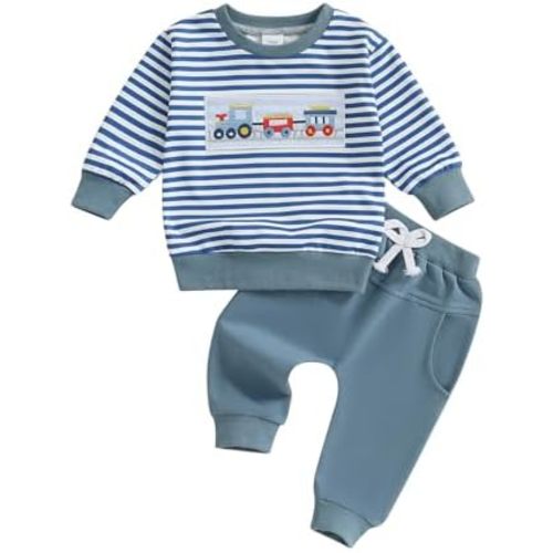 Toddler Baby Boy Golf Outfit Infant Fall Winter Clothes Truck Embroidery Long Sleeve Crewneck Sweatshirts Pants