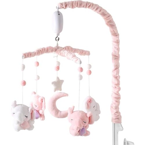 Baby Crib Mobile - Elephant Mobile for Crib with 25 Inches Mobile Arm and 35 Lullabies Musical Box, 3 Modes Digital, Volume Control, Essential Gift for Infant Boys Girls Bedroom Hanging Decor
