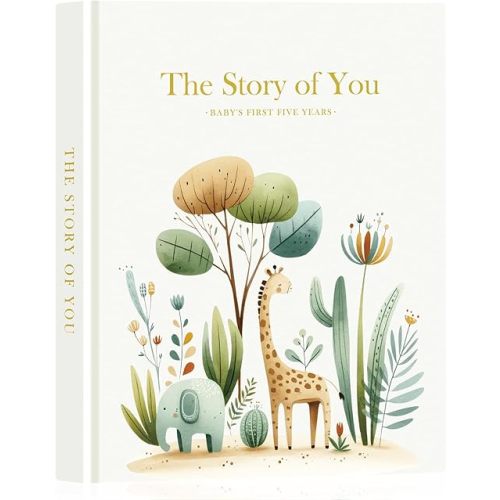 Lanpn Baby Memory Book for Boy Girl - The Story of You, Newborn Babys Photo Album Book Keepsake for New Parents, Leather Cover Baby First 5 Year Milestone Journal Scrapbook (154 Pages)