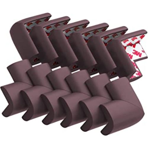 12 Pack Soft Corner Protector Baby Proofing Edge and Corner Guards, Safety Pre-Taped Rubber Foam Furniture Bumper for Fireplace, Table, Stair, Cabinet (Brown)